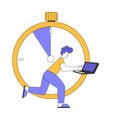 Young Man at Huge Clock with Laptop Multitasking Accomplishing Task Having Deadline Vector Illustration Royalty Free Stock Photo