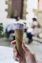 Young man with an ice cream outdoors Royalty Free Stock Photo