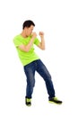 Young man imitate boxing ready pose Royalty Free Stock Photo