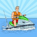 Young Man on Jet Ski. Extreme Water Sports. Pop Art illustration