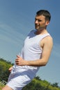 Young man jogging in nature Royalty Free Stock Photo