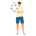 Young man juggling balls, developing coordination and concentration skills