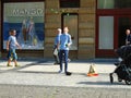 The young man juggling in the street. Prague,