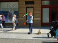 The young man juggling in the street. Prague,