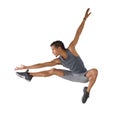 Young man jumping isolated on white Royalty Free Stock Photo