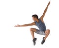 Young man jumping isolated on white Royalty Free Stock Photo