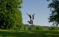 Young man jumping outside