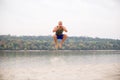 Upside-down exercising at beach Royalty Free Stock Photo