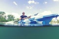 Young Man Kayaking on Lake, Kayaking Underwater View, Split Shot