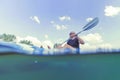 Young Man Kayaking on Lake, Kayaking Underwater View, Split Shot