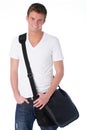 Young man with laptop bag Royalty Free Stock Photo