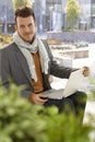 Young man with laptop outdoors Royalty Free Stock Photo