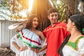 Young man from Latin America flirting with two girls Royalty Free Stock Photo