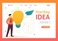 Young man launches a business idea, a business startup. Flat 2D character. Landing page concepts and web design