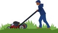 Young Man With Lawn Mower stock illustration Royalty Free Stock Photo