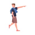 Young Man Leader Walking First Showing Right Direction Vector Illustration