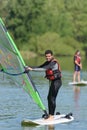 young man learning to windsurf Royalty Free Stock Photo