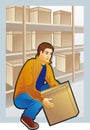 Young man lifting box, colored drawing Royalty Free Stock Photo