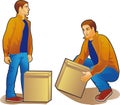 Young man lifting box, colored drawing Royalty Free Stock Photo