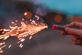 Young Man Lighting Up Firecracker Outdoors Royalty Free Stock Photo