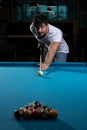 Man Lining To Hit Ball On Pool Table Royalty Free Stock Photo