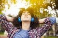 Young man listening music with earphones Royalty Free Stock Photo