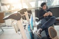 Young man listening to music waiting in airport terminal Royalty Free Stock Photo