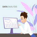 Young Man Looking at Business Graph Data Analysis