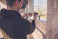 Young man looking at himself in a broken mirror Royalty Free Stock Photo