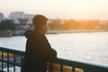 Young man looking sunset Royalty Free Stock Photo
