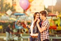 Young man in love feeding his girlfriend Royalty Free Stock Photo