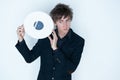 Young man with LP record