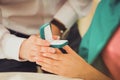 Young man makes marriage proposal to his girlfriend and surprises her with beautiful engagement ring Royalty Free Stock Photo