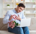 Young man making marriage proposal over internet laptop Royalty Free Stock Photo