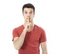 Young man making silence gesture Royalty Free Stock Photo