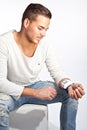 Young man measuring his blood pressure Royalty Free Stock Photo