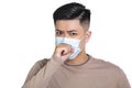 Young man in medical mask and Coughing or sneezing Royalty Free Stock Photo