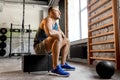 Young man with medicine ball in gym Royalty Free Stock Photo