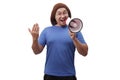 Young Man With Megaphone Advertisement Concept, Smiling Expression