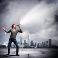 Young man with megaphone