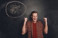 Young man with mess in head yelling and screaming Royalty Free Stock Photo