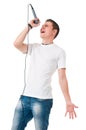 Young man with microphone Royalty Free Stock Photo