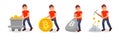 Young Man Mining Bitcoin as Virtual Money Vector Illustration Set. Royalty Free Stock Photo