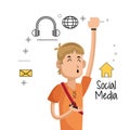 Young man mobile phone social media icons Royalty Free Stock Photo