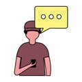 young man with mobile speech bubble