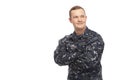 Young man in navy uniform looking away