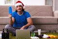 Young man in network marketing and christmas concept Royalty Free Stock Photo