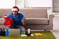 Young man in network marketing and christmas concept Royalty Free Stock Photo