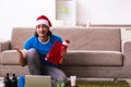 Young man in network marketing and christmas concept Royalty Free Stock Photo