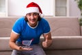 Young man in network marketing and christmas concept Royalty Free Stock Photo